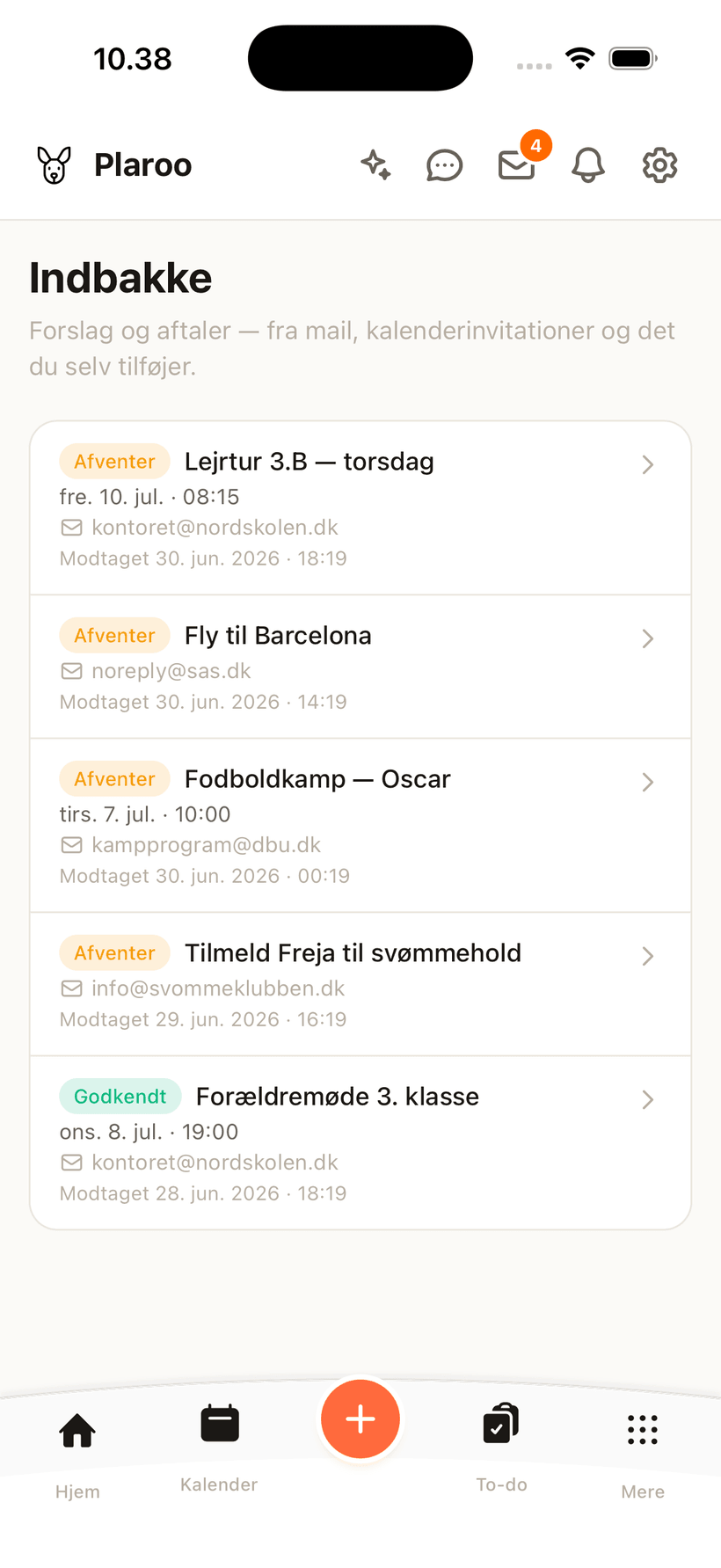 Plaroos indbakke med forslag fra mail