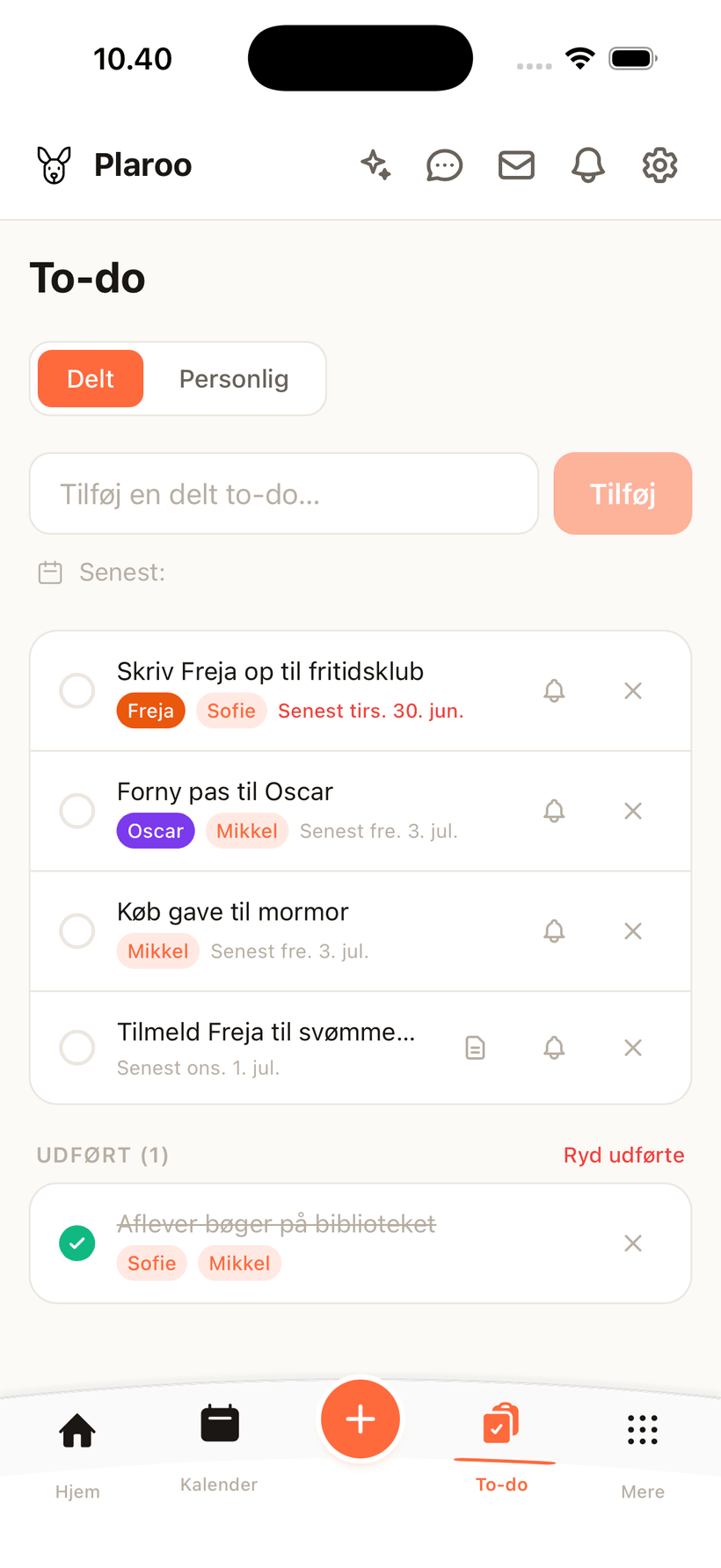 Plaroos delte to-do-liste